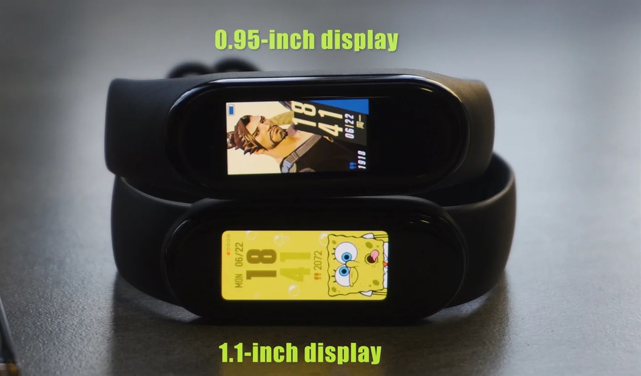 Kích thước màn hình trên Mi Band 5 đã được làm lớn hơn so với Mi Band 4 Kích thước màn hình trên Mi Band 5 đã được làm lớn hơn so với Mi Band 4