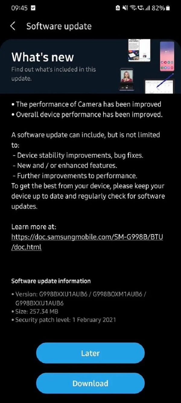 Dòng Galaxy S21 đã có phiên bản phần mềm mới: Hiệu suất máy, camera được cải tiến cùng nhiều tính năng khác Dòng Galaxy S21 đã có phiên bản phần mềm mới: Hiệu suất máy, camera được cải tiến cùng nhiều tính năng khác