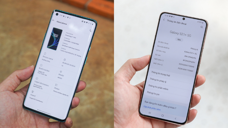 Liệu OnePlus 8 Pro 5G (bên trái) có hiệu năng chọi lại được với Galaxy S21+ 5G hay là không? Liệu OnePlus 8 Pro 5G (bên trái) có hiệu năng chọi lại được với Galaxy S21+ 5G hay là không?