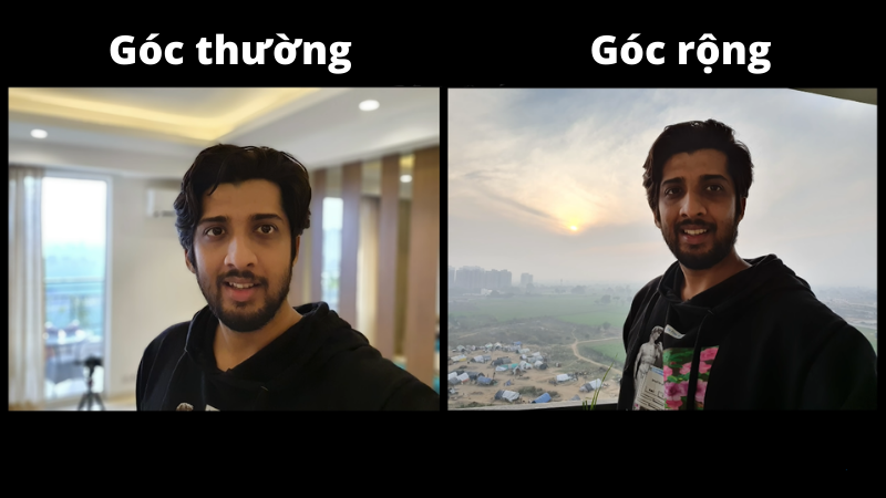 Ảnh chụp selfie góc thường (bên trái) và góc rộng (bên phải) trên chiếc Galaxy F62. (Nguồn: TechRadar).