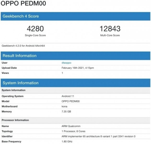 OPPO Find X3 xuất hiện trên Geekbench với RAM 8 GB và Android 11