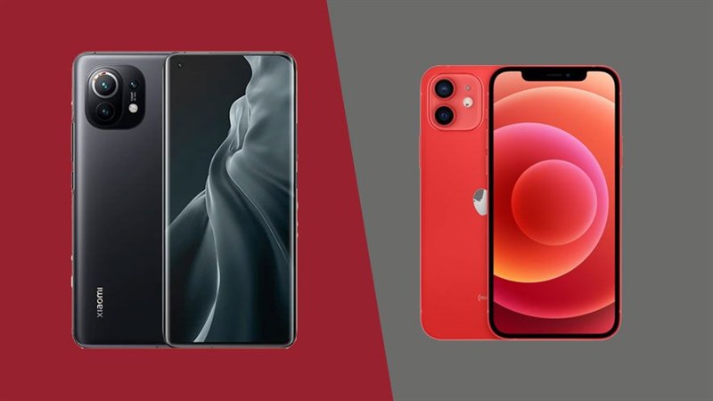 Xiaomi Mi 11 sử dụng màn hình cong, thiết kế đục lỗ. Trong khi iPhone 12 sử dụng thiết kế tai thỏ.