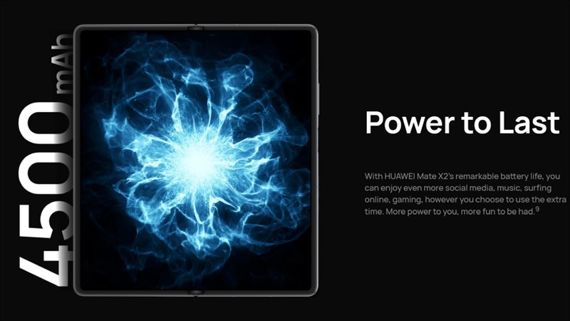 Huawei Mate X2 được trang bị viên pin 4.500 mAh Huawei Mate X2 được trang bị viên pin 4.500 mAh