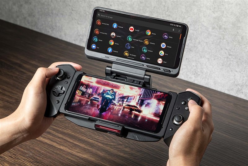 Hình minh họa ROG Phone 3 với phụ kiện chơi game đi kèm Hình minh họa ROG Phone 3 với phụ kiện chơi game đi kèm