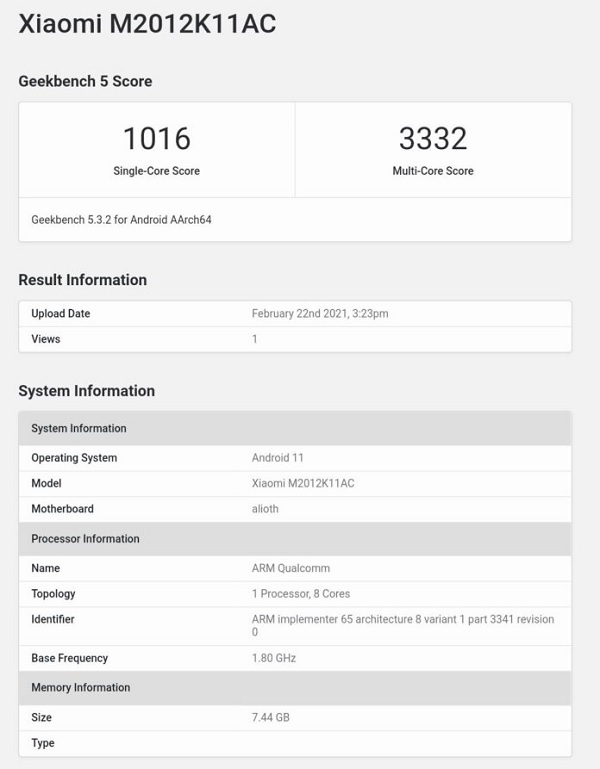 Redmi K40 Geekbench Redmi K40 Geekbench