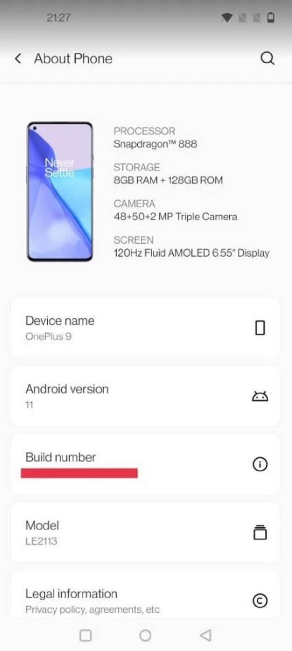 Giao diện cài đặt OnePlus 9 Giao diện cài đặt OnePlus 9