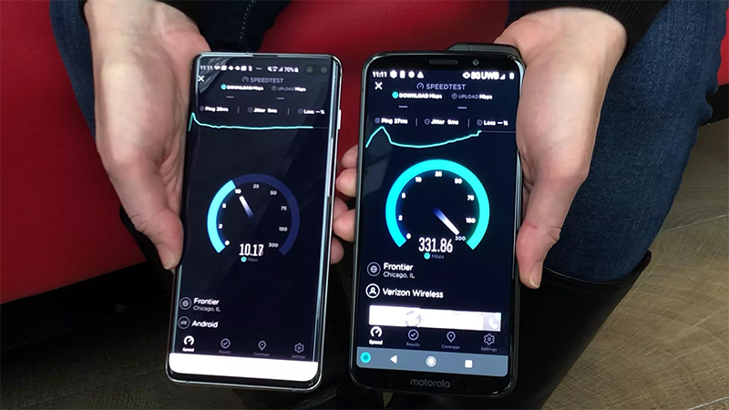 Tốc độ 4G bên trái và 5G bên phải. Tốc độ 4G bên trái và 5G bên phải.