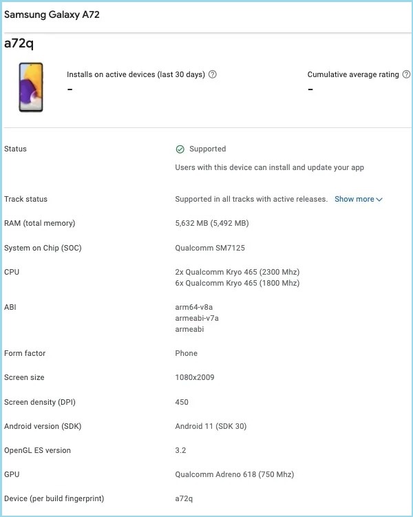 Samsung Galaxy A72 4G được xác nhận sẽ sử dụng vi xử lý Snapdragon 720G, RAM 6GB, chạy Android 11 Samsung Galaxy A72 4G được xác nhận sẽ sử dụng vi xử lý Snapdragon 720G, RAM 6GB, chạy Android 11