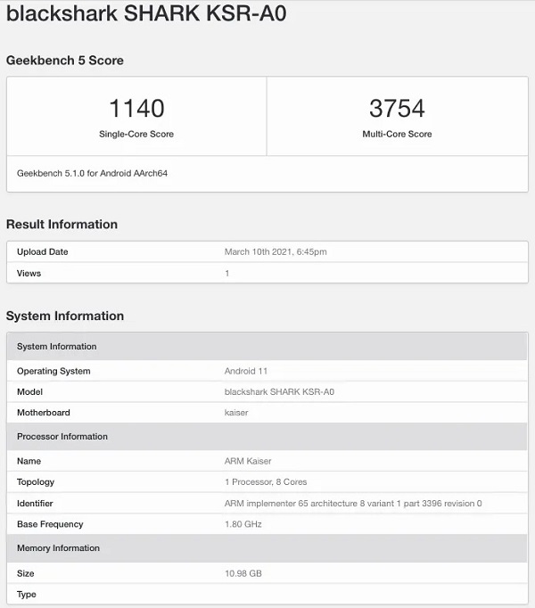 Black Shark 4 đi kèm chip Snapdragon 888, RAM 12GB, chạy Android 11 lộ điểm hiệu năng ấn tượng trên Geekbench Black Shark 4 đi kèm chip Snapdragon 888, RAM 12GB, chạy Android 11 lộ điểm hiệu năng ấn tượng trên Geekbench