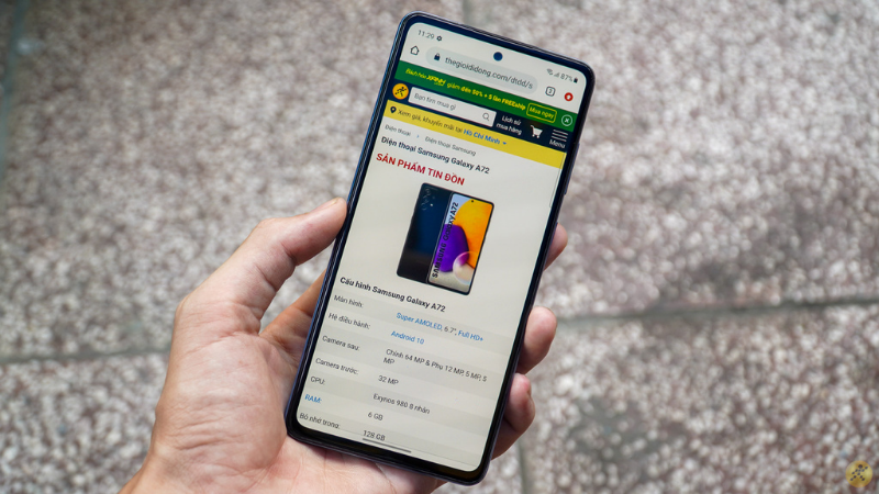 Galaxy A72 sở hữu tấm nền Super AMOLED kích thước 6.7 inch, độ phân giải Full HD+ cùng tần số quét 90 Hz. Galaxy A72 sở hữu tấm nền Super AMOLED kích thước 6.7 inch, độ phân giải Full HD+ cùng tần số quét 90 Hz.
