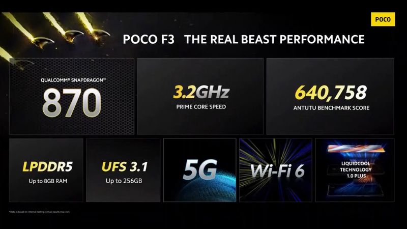 POCO F3 sở hữu con chip Snapdragon 870 cực kỳ mạnh mẽ. POCO F3 sở hữu con chip Snapdragon 870 cực kỳ mạnh mẽ.