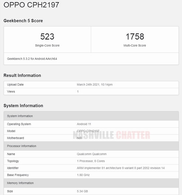Hé lộ điểm hiệu năng, cấu hình của OPPO A74 5G trên Geekbench Hé lộ điểm hiệu năng, cấu hình của OPPO A74 5G trên Geekbench
