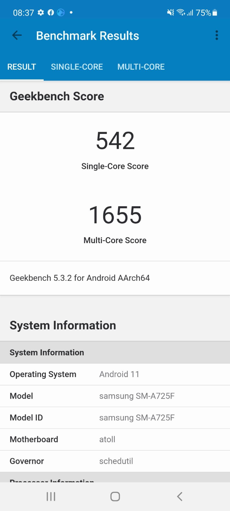 Kết quả bài kiểm tra GeekBench 5 của Samsung Galaxy A72