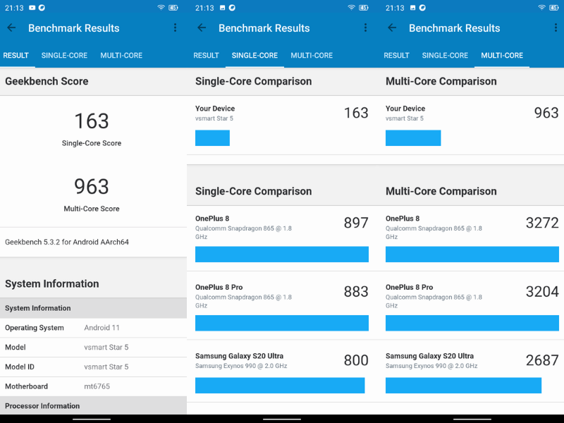 Điểm GeekBench 5 của Vsmart Star 5. Điểm GeekBench 5 của Vsmart Star 5.
