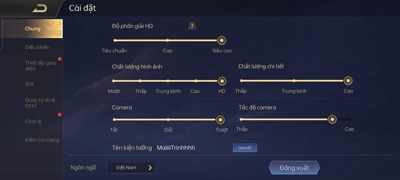 Cài đặt cấu hình đồ họa trong tựa game Liên Quân Mobile