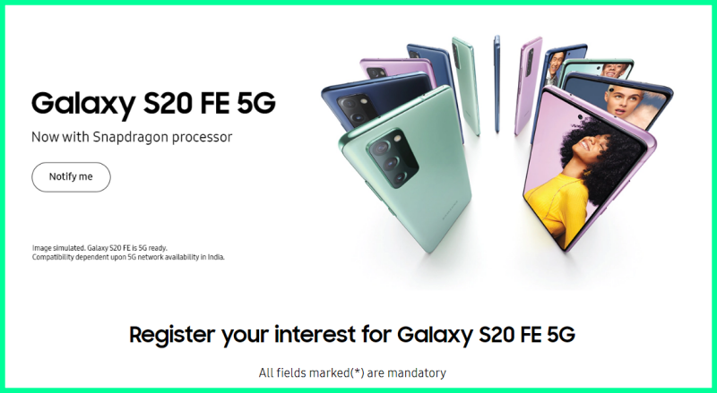 Galaxy S20 FE 5G được niêm yết trên trang Samsung Ấn Độ Galaxy S20 FE 5G được niêm yết trên trang Samsung Ấn Độ