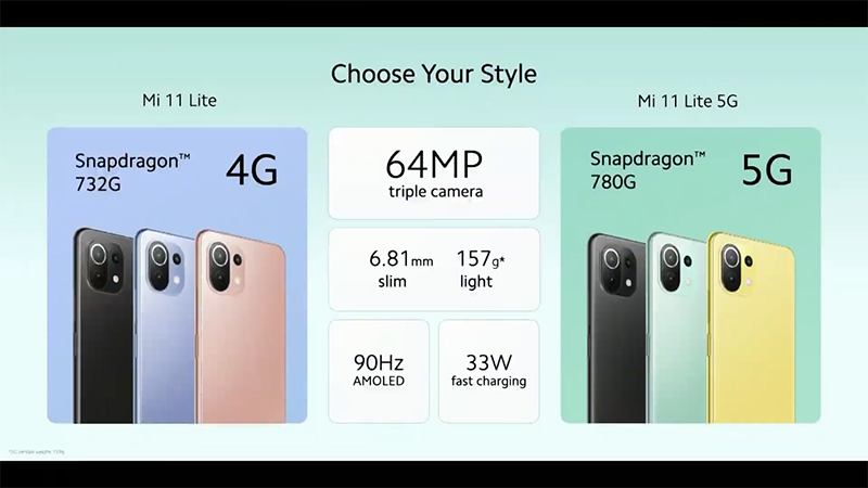 Xiaomi Mi 11 Lite 5G được sử dụng con chip Snapdragon 780G và Xiaomi Mi 11 Lite 4G được sử dụng Snapdragon 732G Xiaomi Mi 11 Lite 5G được sử dụng con chip Snapdragon 780G và Xiaomi Mi 11 Lite 4G được sử dụng Snapdragon 732G