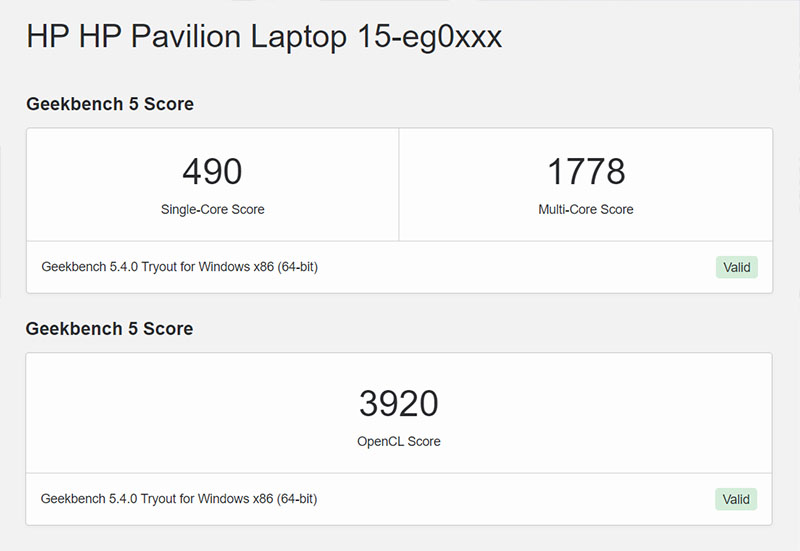 Đo CPU và hiệu năng của HP Pavilion 15 bằng Geekbench 5