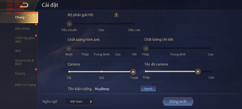 Các mức đồ họa trong game Liên Quân Mobile mà Vsmart Star 5 tùy chỉnh được. Các mức đồ họa trong game Liên Quân Mobile mà Vsmart Star 5 tùy chỉnh được.