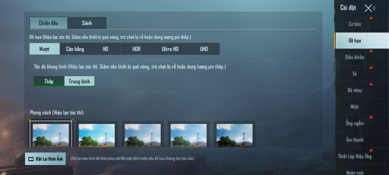 Các mức đồ họa trong game PUBG Mobile mà Vsmart Star 5 tùy chỉnh được. Các mức đồ họa trong game PUBG Mobile mà Vsmart Star 5 tùy chỉnh được.