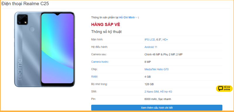 Realme C25 được liệt kê trên trang sản phẩm của Thế Giới Di Động Realme C25 được liệt kê trên trang sản phẩm của Thế Giới Di Động