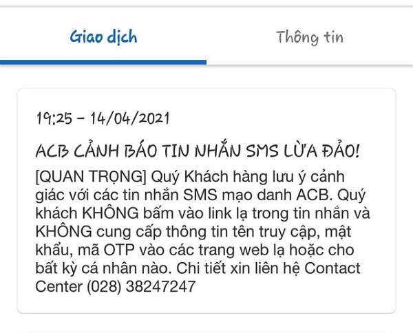 Cảnh báo lừa đảo ACB Cảnh báo lừa đảo ACB