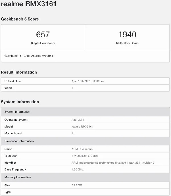 Smartphone Realme bí ẩn lộ diện trên Geekbench