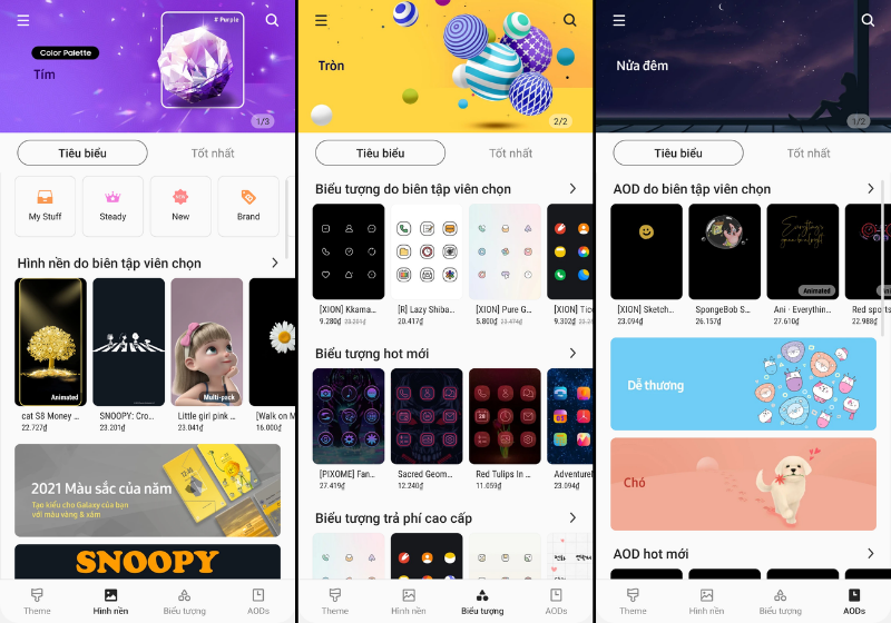 Trong Galaxy Themes, chúng ta co thể tha hồ sáng tạo ra giao diện One UI của riêng mình.