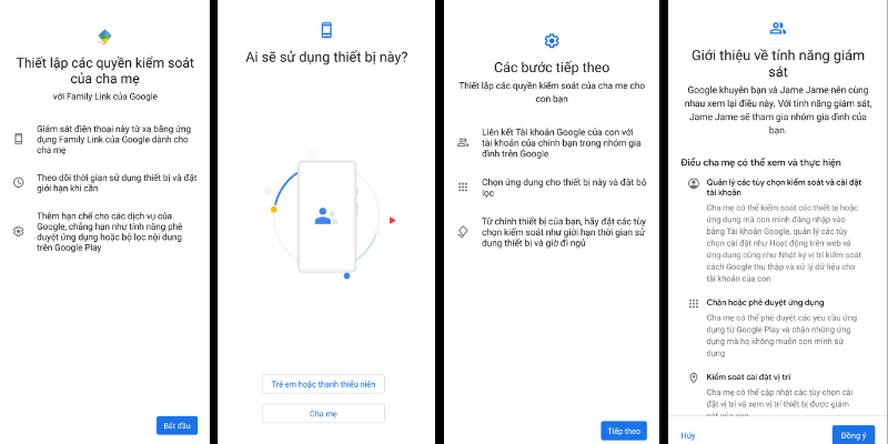 Giao diện thiết lập tính năng Google Family Link trên smartphone của con cái.