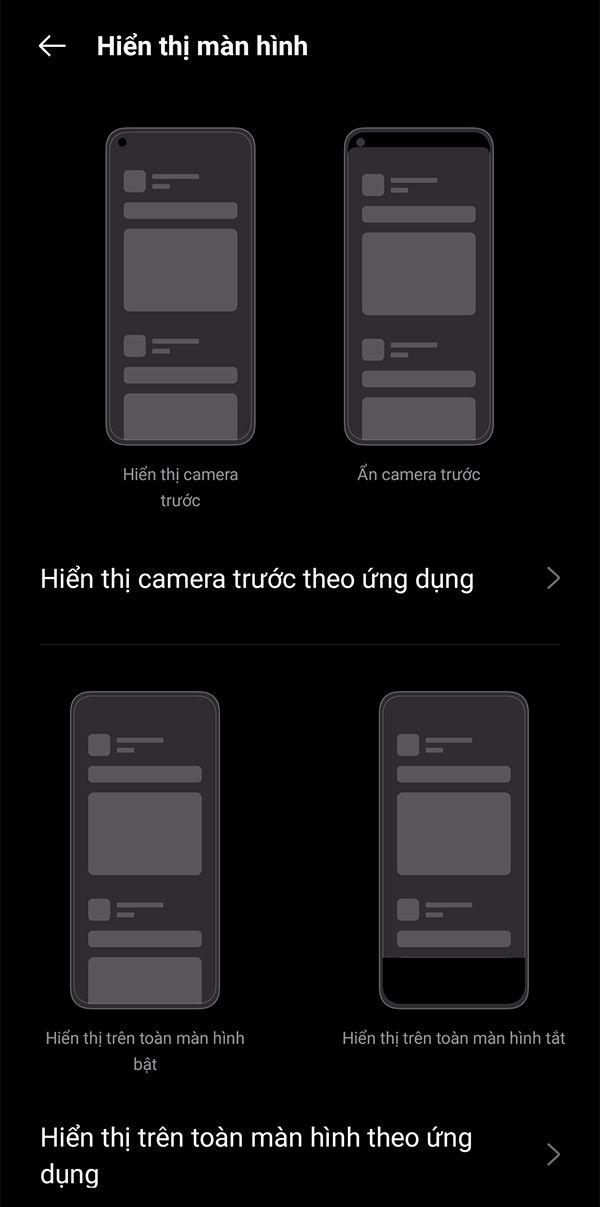 Tùy chỉnh hiển thị camera trước