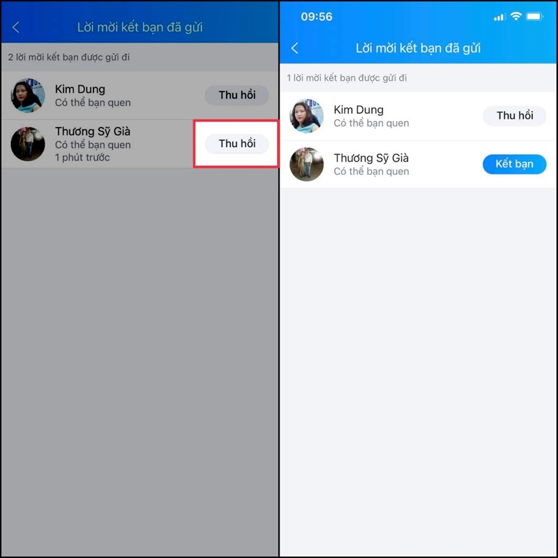 Thu hồi lời mời kết bạn đã gửi Thu hồi lời mời kết bạn đã gửi