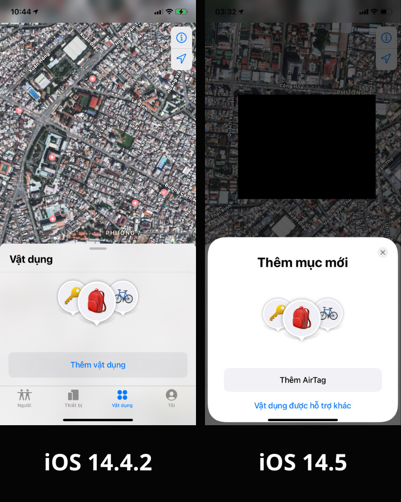 iOS 14.5 đã thêm AirTag vào trong ứng dụng Tìm.