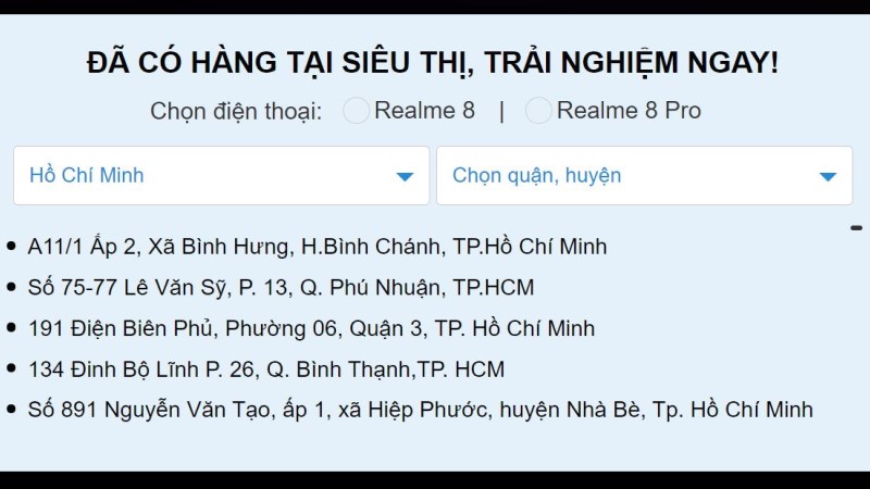 DANH SÁCH CÁC SIÊU THỊ ĐÃ CÓ HÀNG TRẢI NGHIỆM