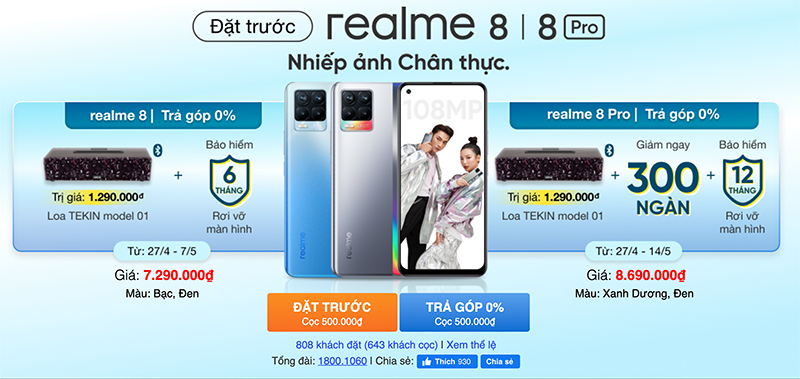 ĐẶT TRƯỚC REALME 8 VÀ 8 PRO