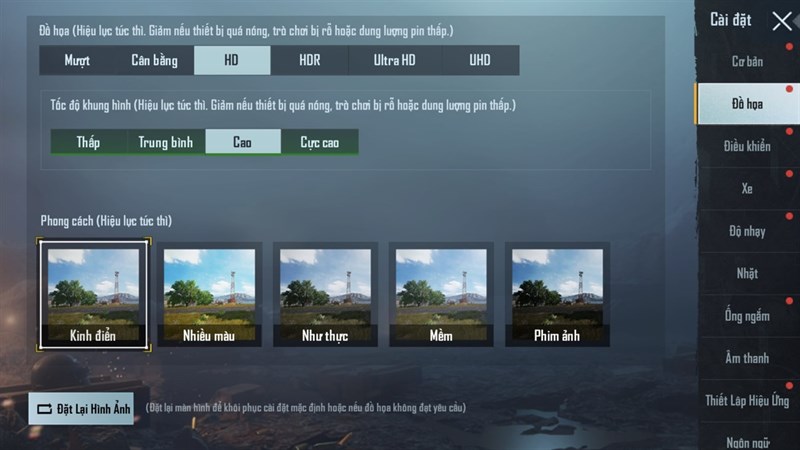 Cài đặt cấu hình PUBG Mobile.