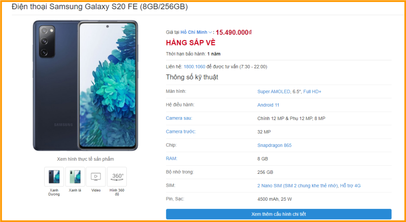 Galaxy S20 FE phiên bản dùng chip Snapdragon 865 sắp mở bán tại Thế Giới Di Động Galaxy S20 FE phiên bản dùng chip Snapdragon 865 sắp mở bán tại Thế Giới Di Động