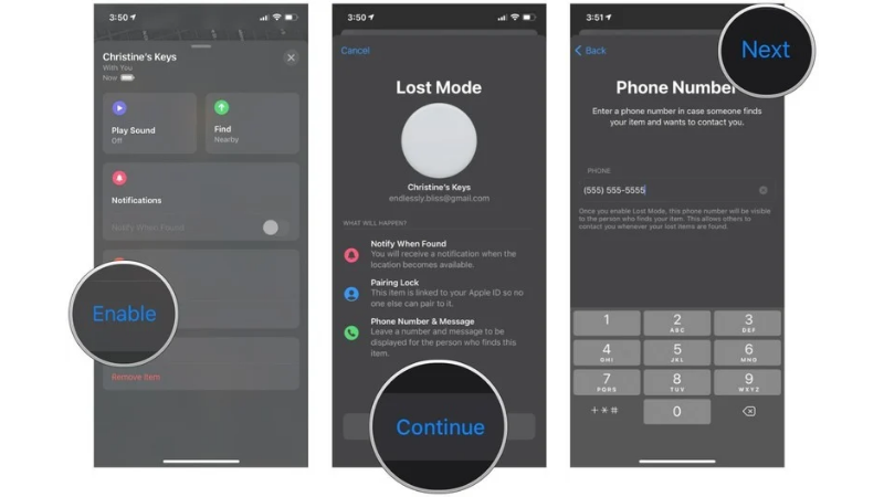 Tính năng 'Lost Mode' trên AirTag. (Nguồn: Apple). Tính năng 'Lost Mode' trên AirTag. (Nguồn: Apple).