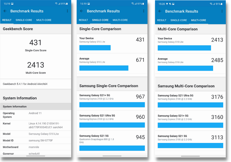Điểm GeekBench 5 của S10 Lite. Điểm GeekBench 5 của S10 Lite.
