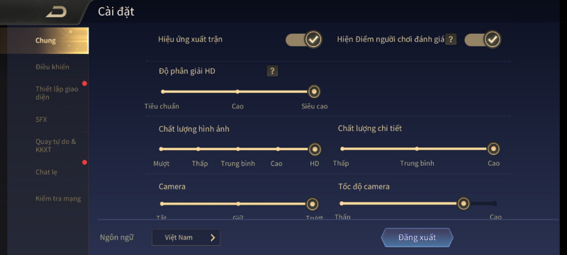 Thiết lập đồ họa trong game Liên Quân Mobile mà Galaxy S10 Lite có thể chỉnh được. Thiết lập đồ họa trong game Liên Quân Mobile mà Galaxy S10 Lite có thể chỉnh được.