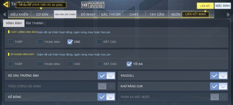 Setting game Call Of Duty Mobile trên Realme 8 Setting game Call Of Duty Mobile trên Realme 8