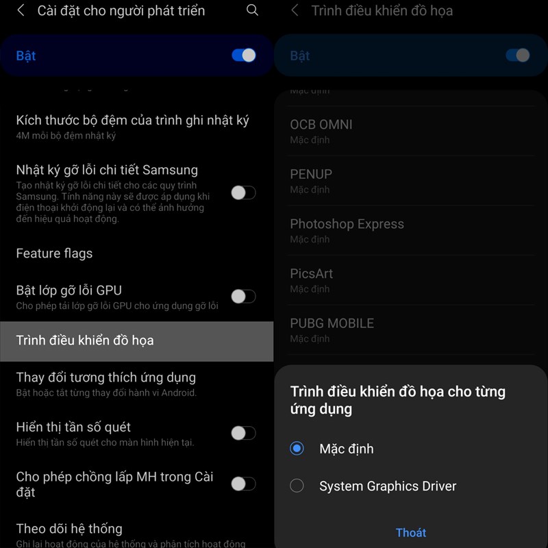 Tùy chọn nhà phát triển Samsung Tùy chọn nhà phát triển Samsung