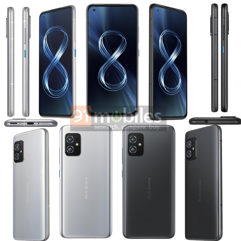 Ảnh render ASUS ZenFone 8 có hai tùy chọn màu sắc: Bạc và đen