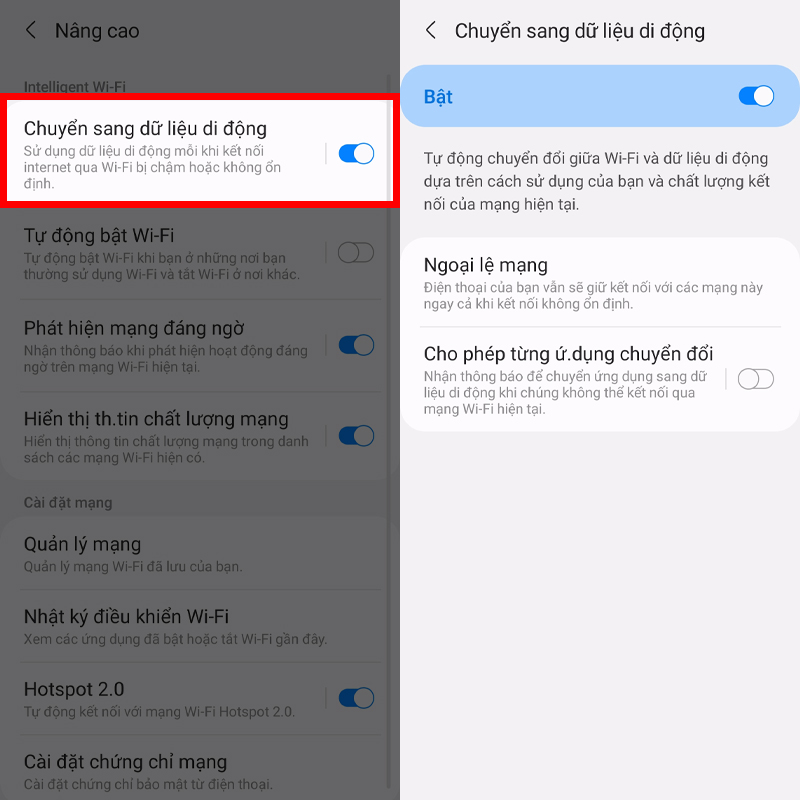 Chuyển đổi thông minh 5G và wifi để tải file có dung lượng cao