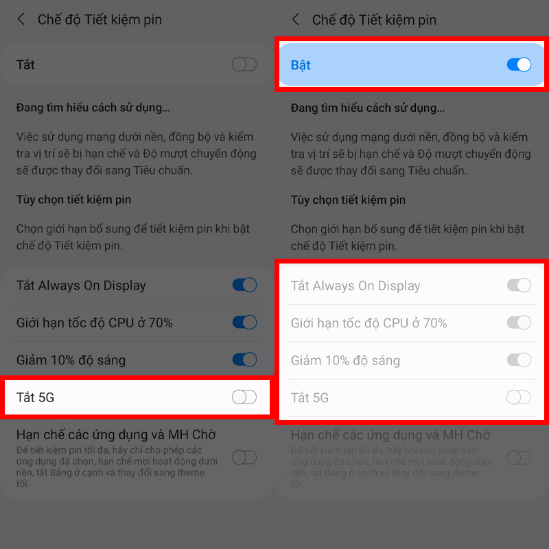 Sử dụng 5G khi ở chế độ tiết kiệm pin