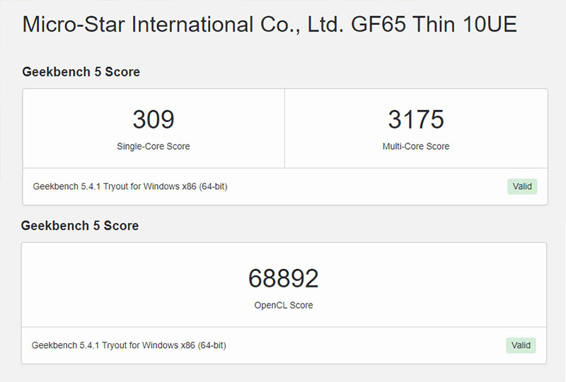 Đo CPU và hiệu năng của MSI GF65 Thin 10UE bằng Geekbench 5
