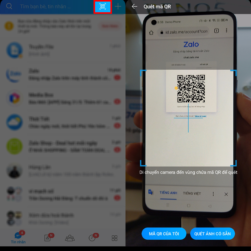 Đăng nhập Zalo Đăng nhập Zalo