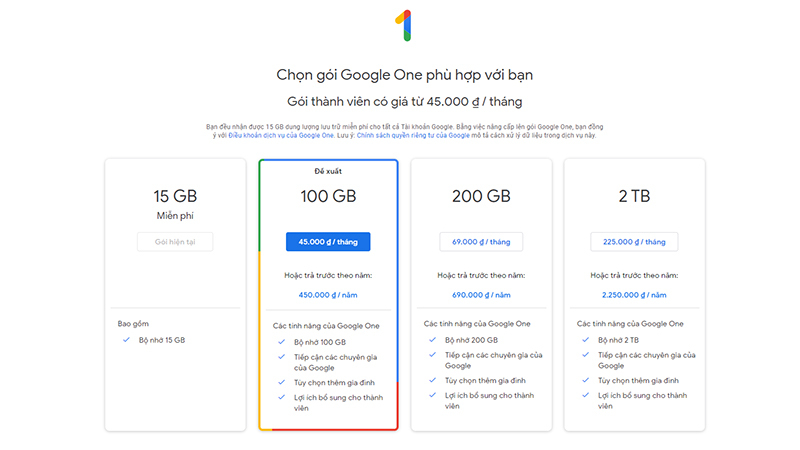 Mua thêm dung lượng lưu trữ trên Google tùy theo nhu cầu Mua thêm dung lượng lưu trữ trên Google tùy theo nhu cầu