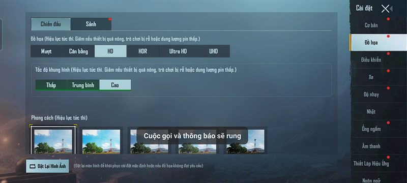 Setting game PUBG Mobile trên OPPO A74 5G Setting game PUBG Mobile trên OPPO A74 5G