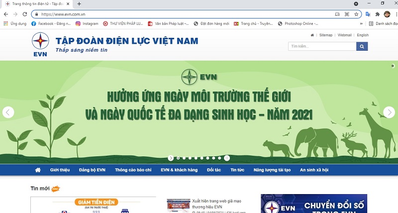 Website chính thống của EVN