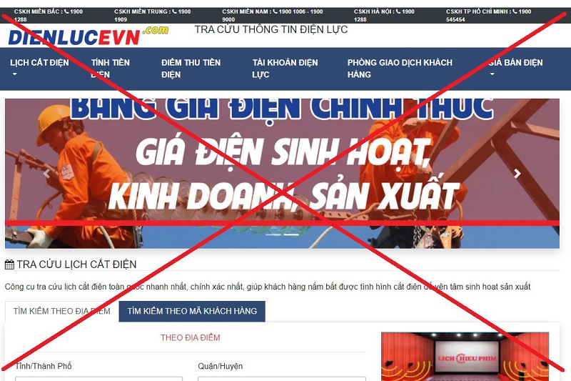 Website giả mạo EVN